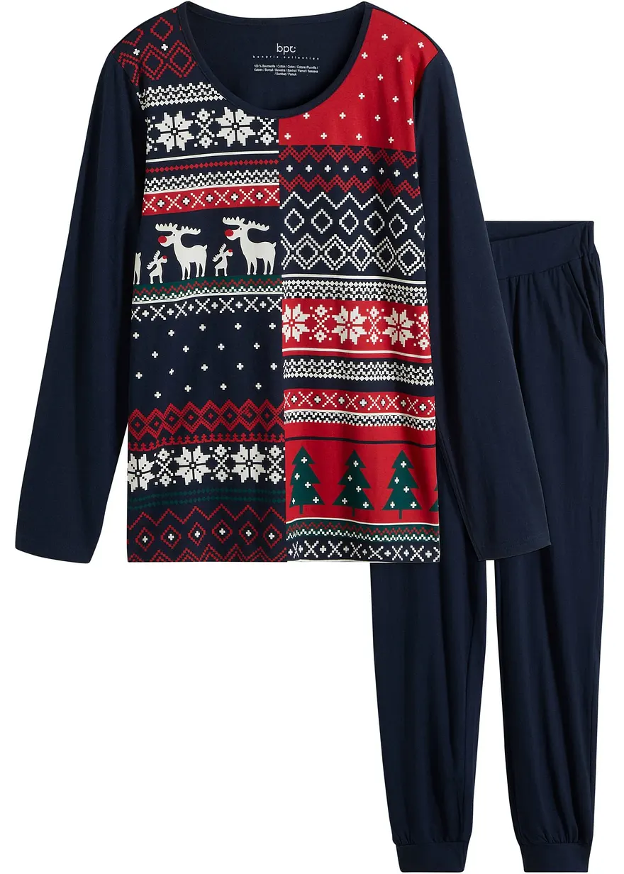 Pyjama aus reiner Baumwolle in blau von vorne - bonprix