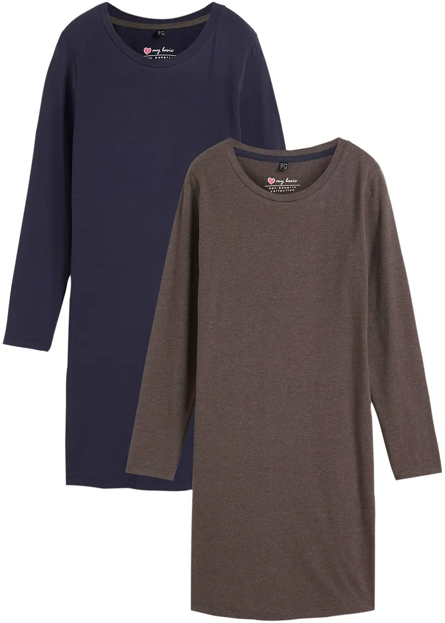 Jerseykleid aus Baumwolle mit Stretch (2er Pack) in blau von vorne - bonprix