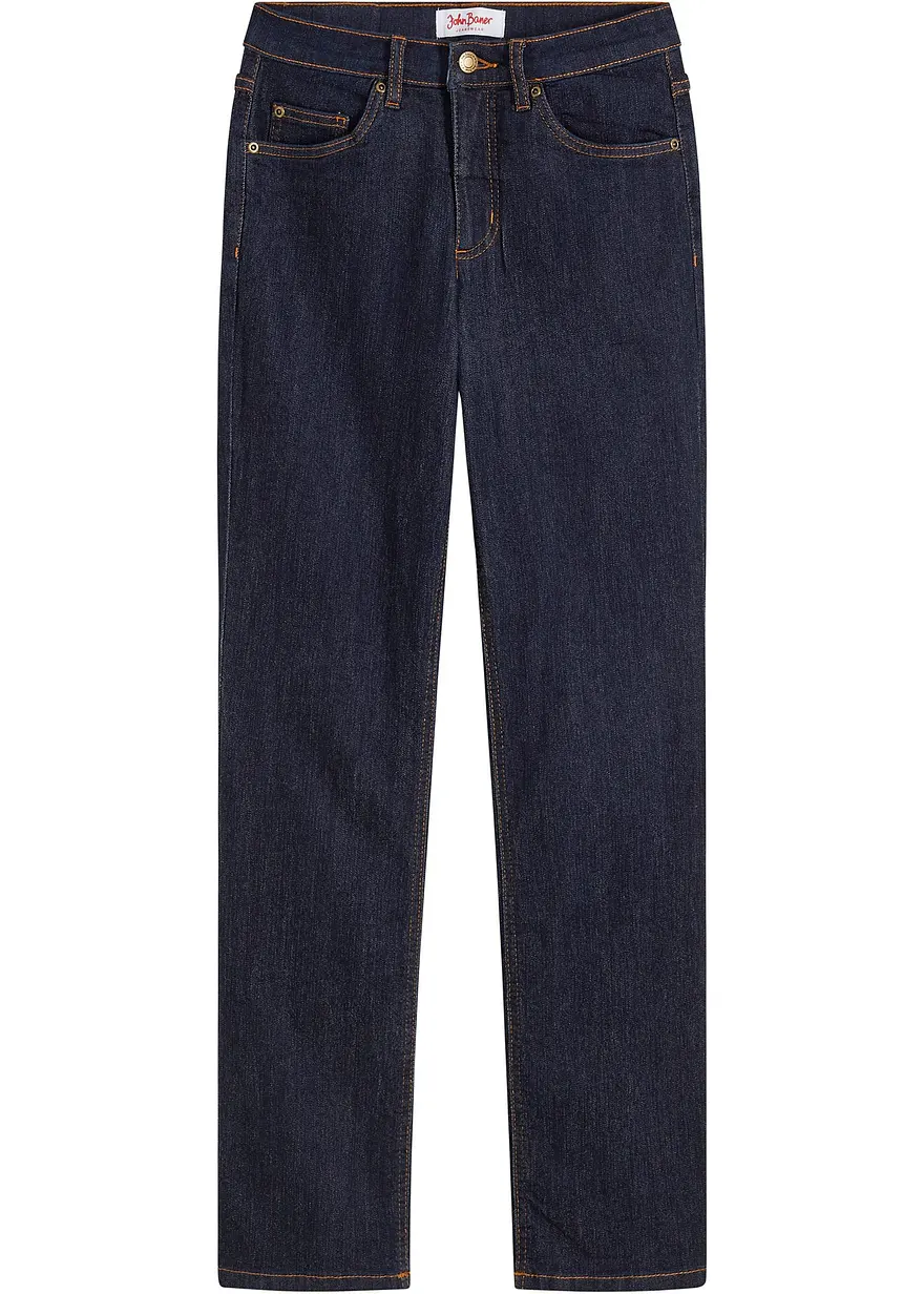 Straight Jeans High Waist, Stretch in blau von vorne - bonprix