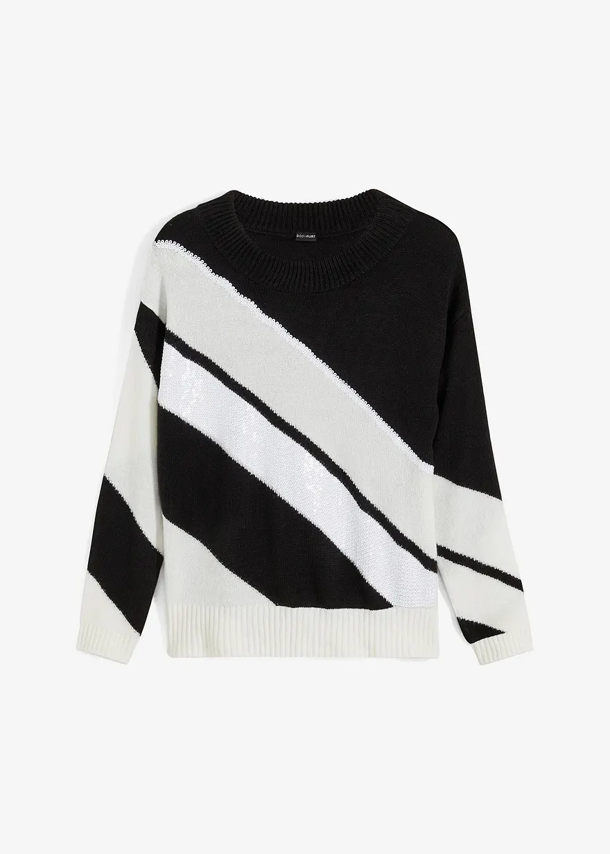 Pullover mit Pailletten in schwarz von vorne - BODYFLIRT
