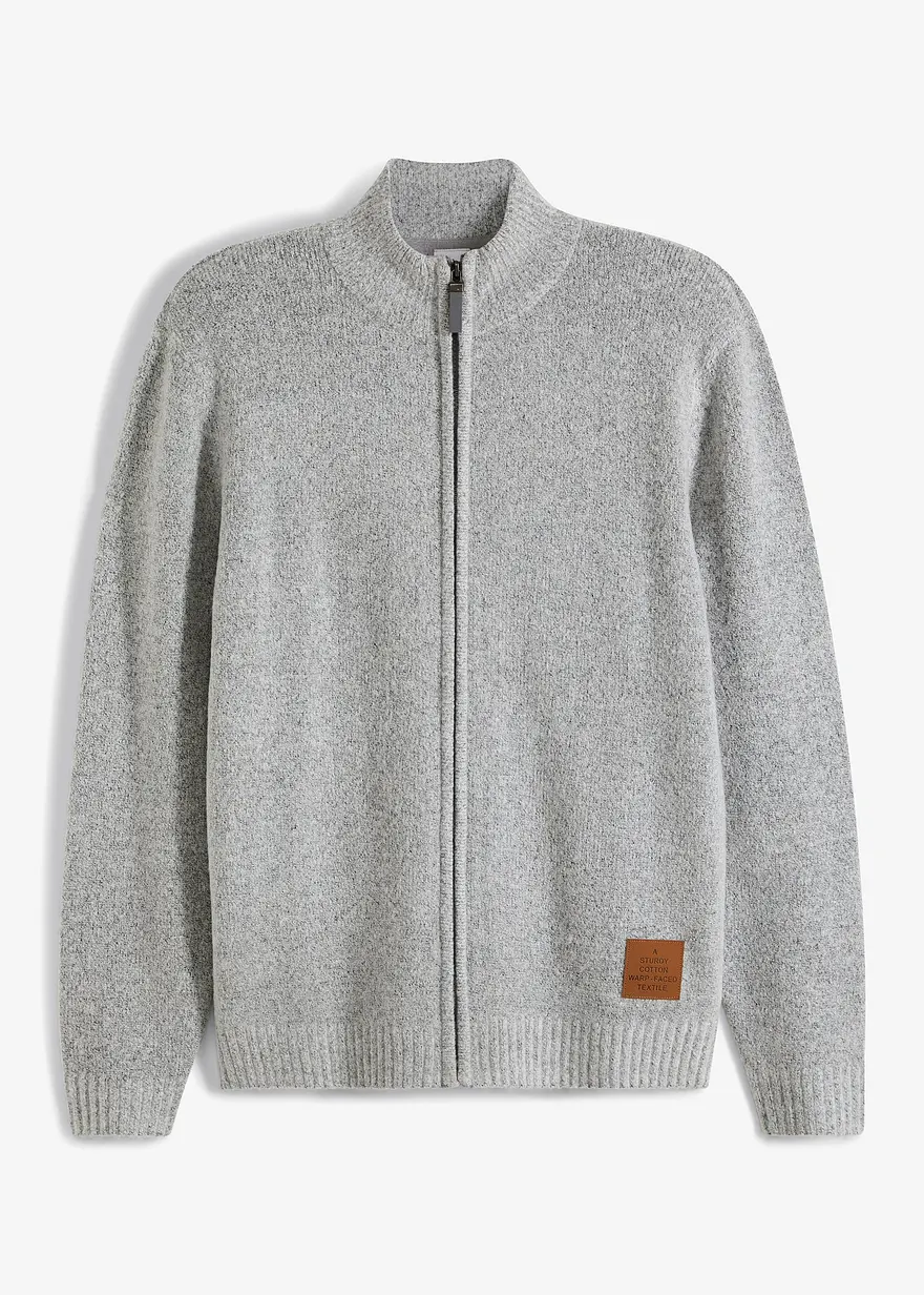 Strickjacke mit Stehkragen in grau von vorne - bonprix