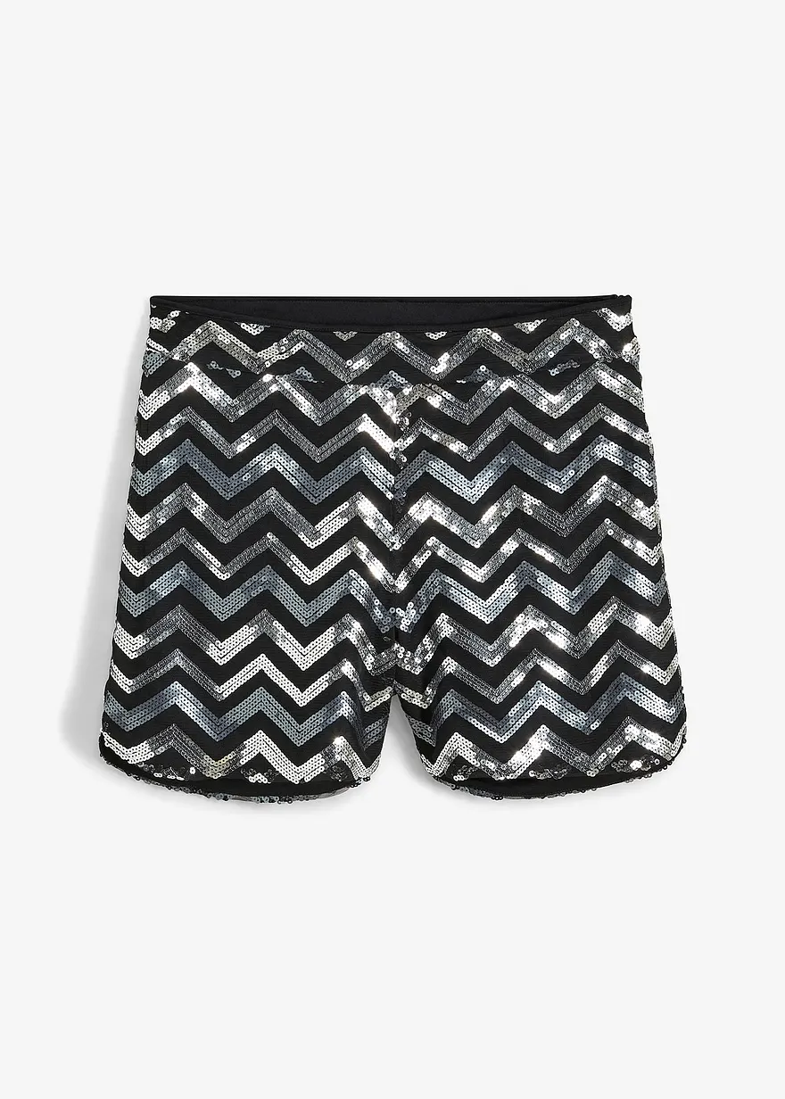 Pailletten-Shorts in schwarz von vorne - BODYFLIRT
