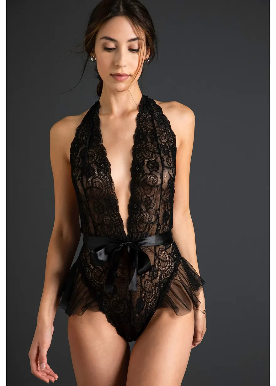 Body ouvert aus Spitze in schwarz von vorne (Totalaufnahme) - bonprix