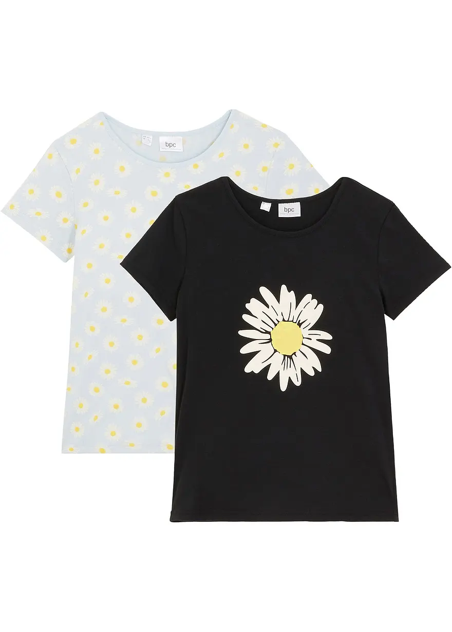 T-Shirt aus reiner Baumwolle (2er  Pack) in blau von vorne - bonprix