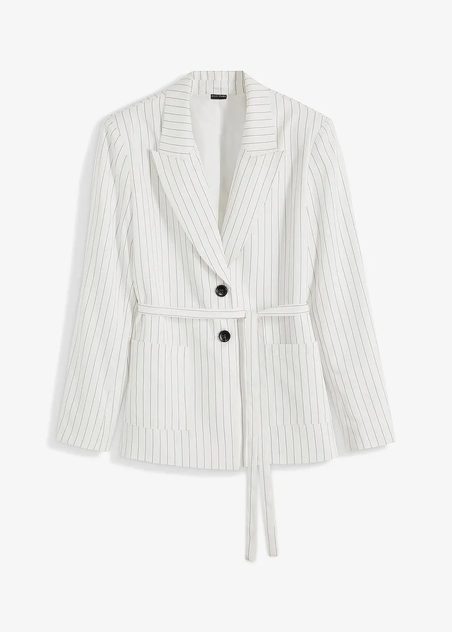 Blazer mit Gürtel in weiß von vorne - BODYFLIRT