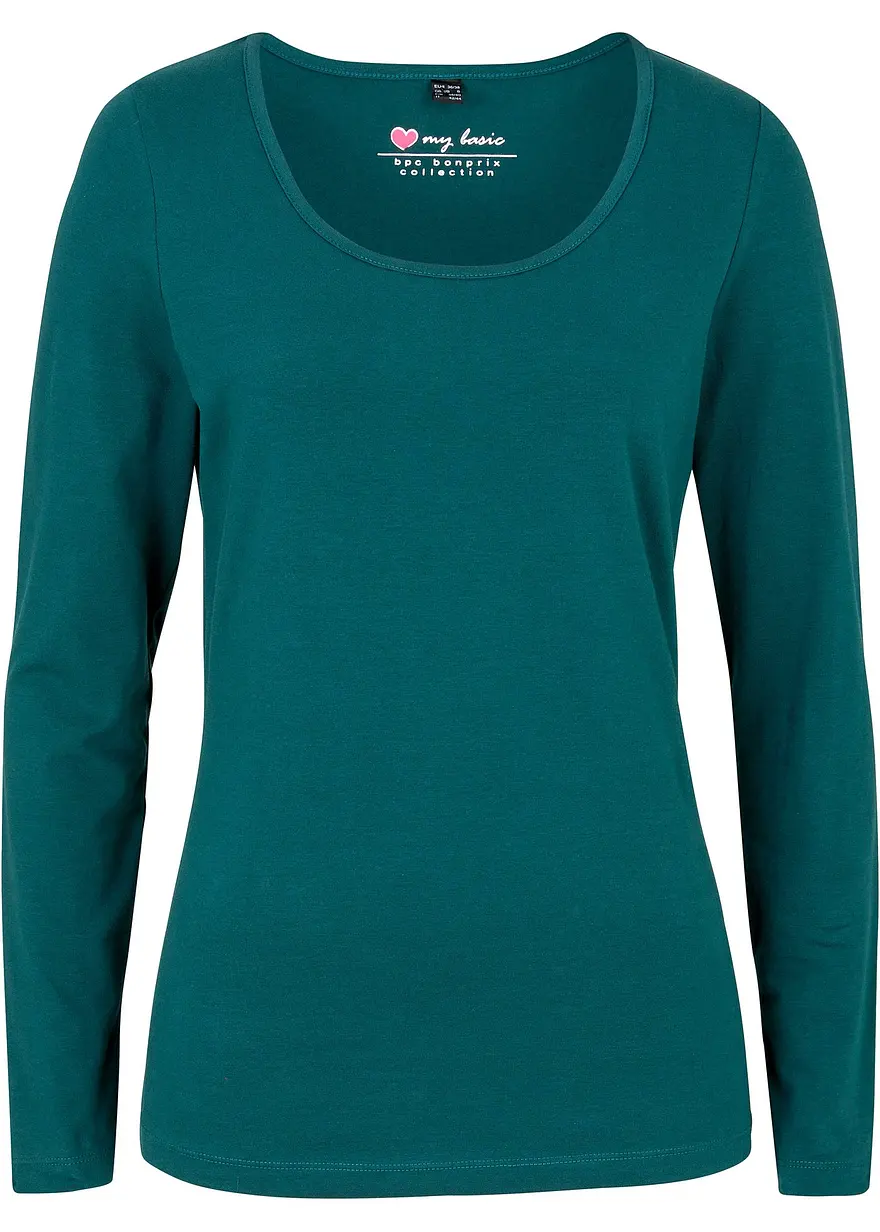 Figurbetontes Langarmshirt in petrol von vorne - bonprix