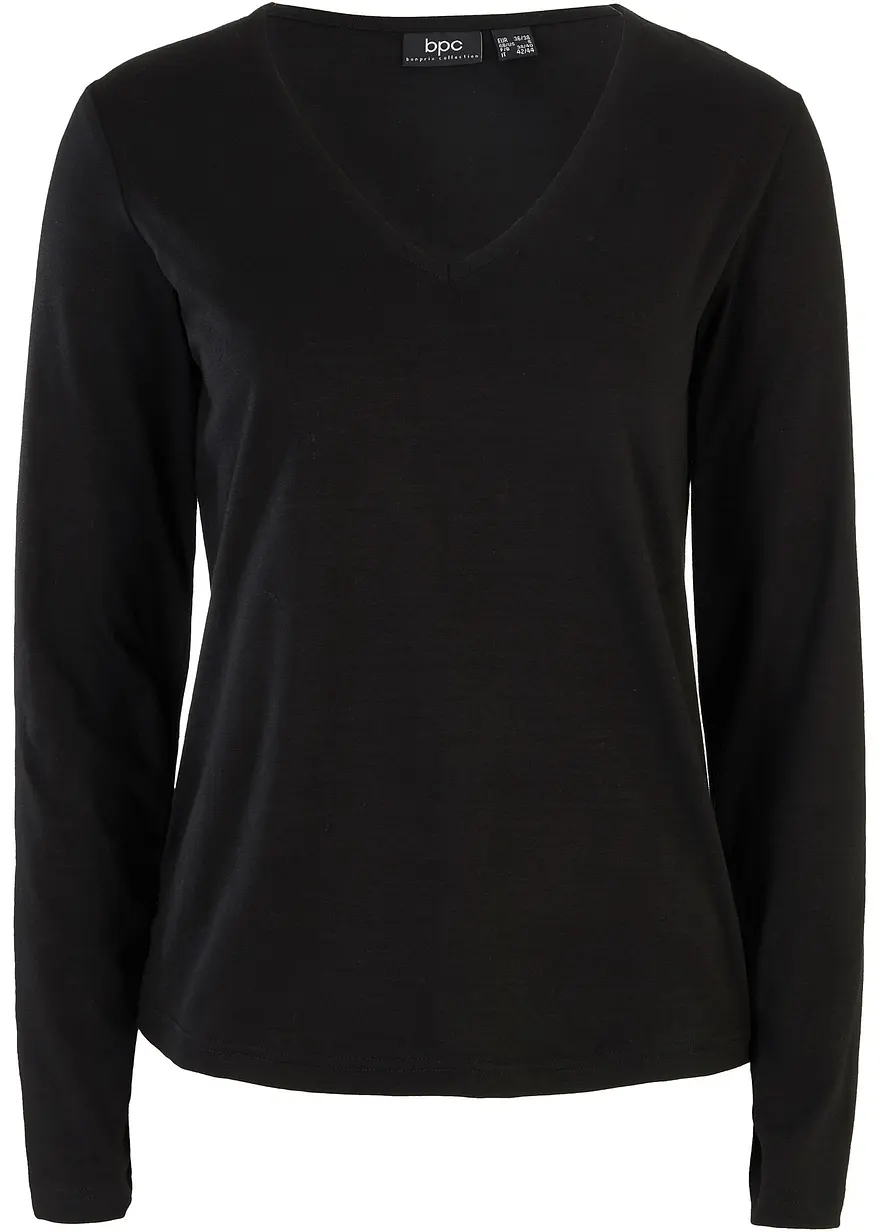 Langarmshirt mit reiner Bio-Baumwolle in schwarz von vorne - bonprix