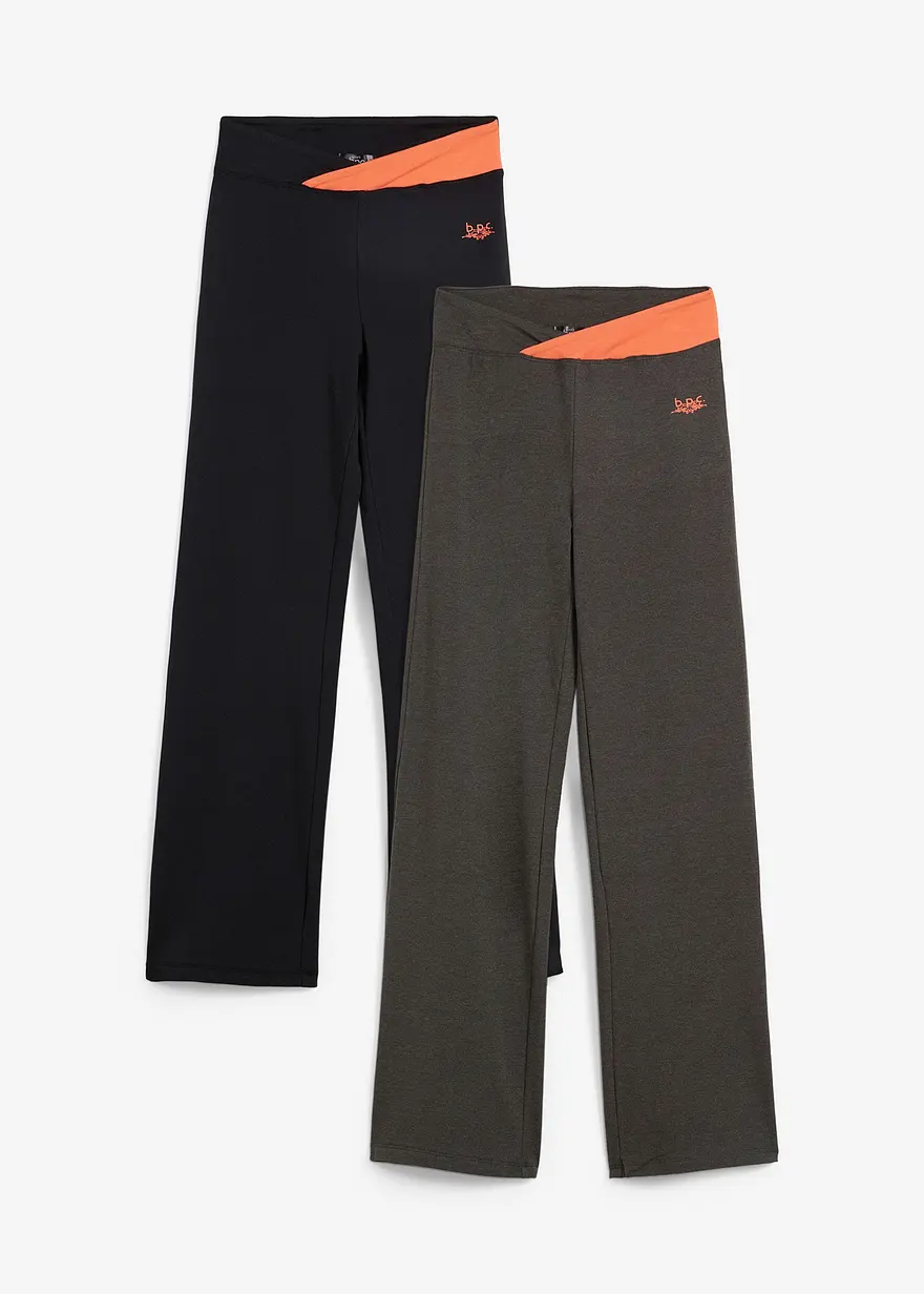 Baumwoll-Sporthose, Bootcut (2er Pack) in grau von vorne - bonprix