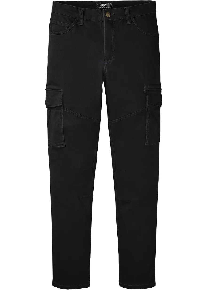 Slim Fit Stretch-Cargohose, Straight in schwarz von vorne - bonprix