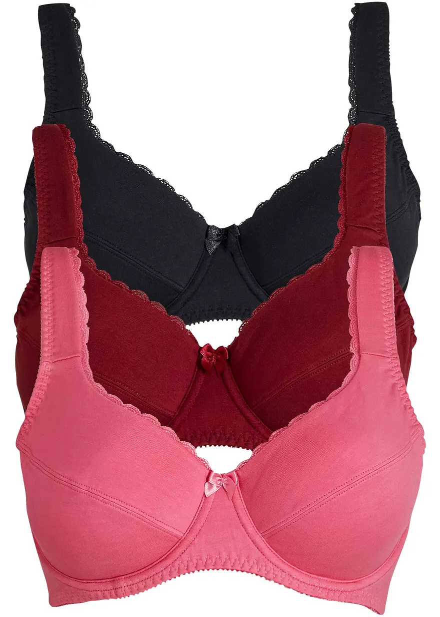 BH mit Bügel mit weicher Bio-Baumwolle (3er Pack) in rot von vorne - bonprix