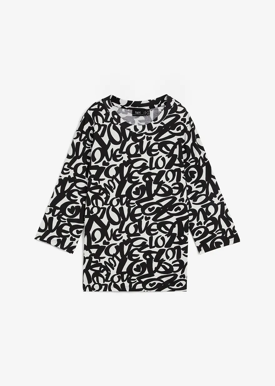 Shirt mit Rundhals-Ausschnitt, ¾-Arm in weiß von vorne - bonprix
