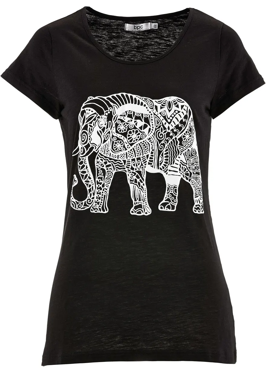Shirt mit platziertem Print aus Bio-Baumwolle, kurzarm in schwarz von vorne - bonprix