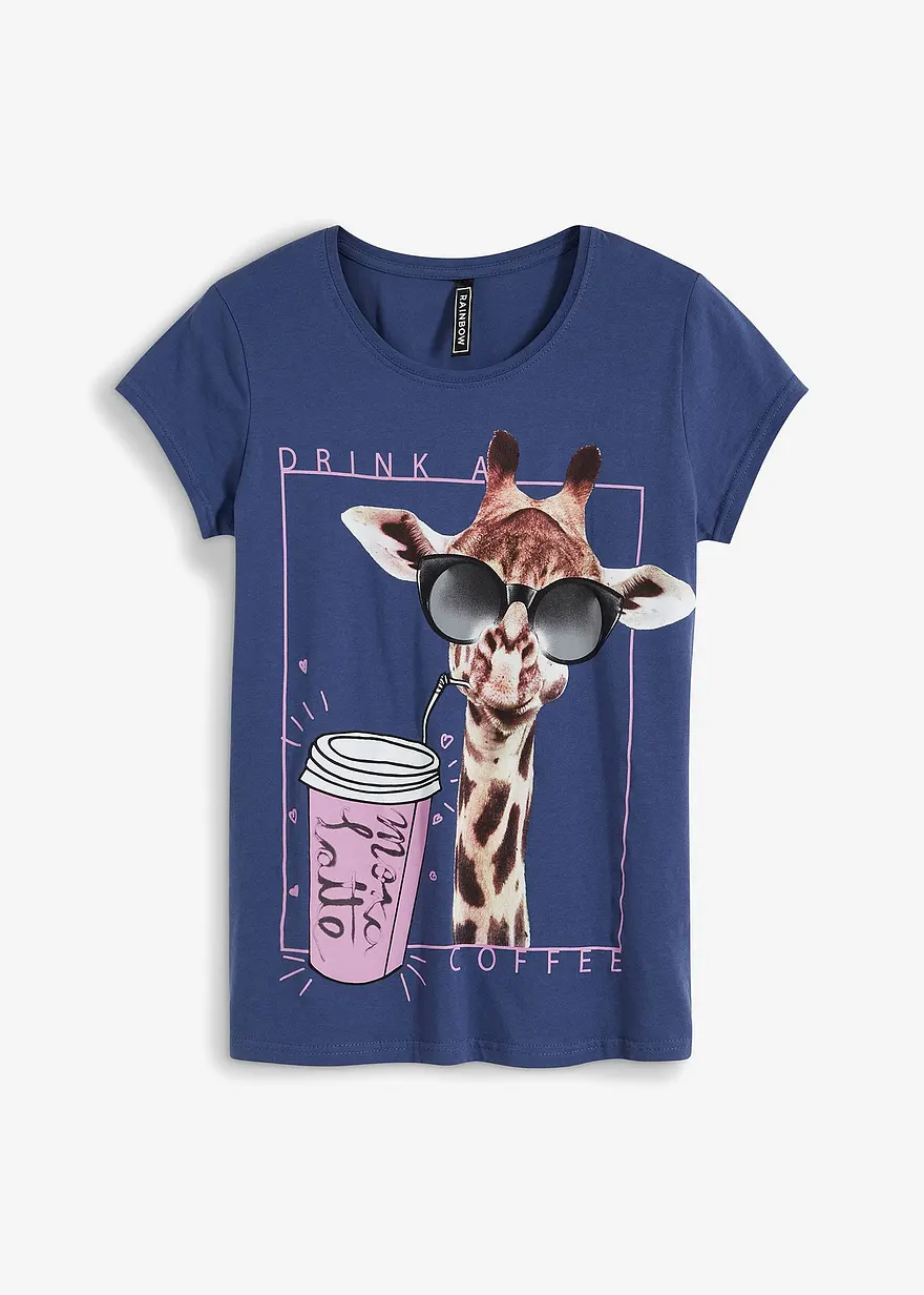 T-Shirt aus reiner Baumwolle in blau von vorne - bonprix