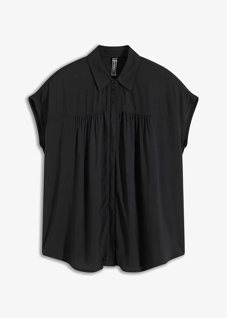 Oversized Blusentop aus fließender Viskose in schwarz von vorne - bonprix