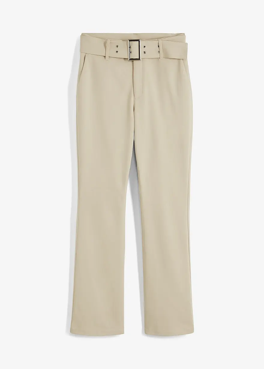 Stretch-Hose mit Gürteldetails in beige von vorne - bonprix