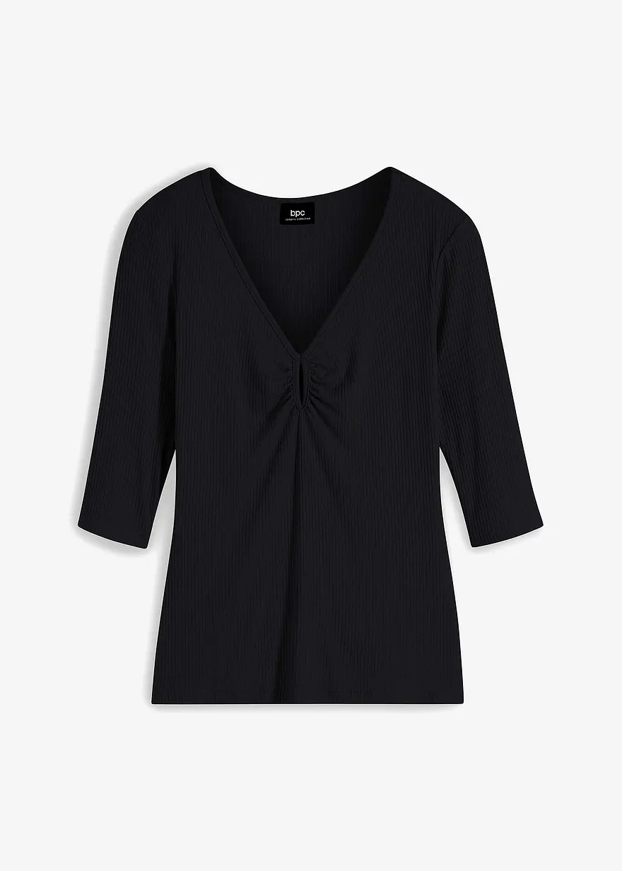 Rippshirt aus softer Viskose in schwarz von vorne - bonprix