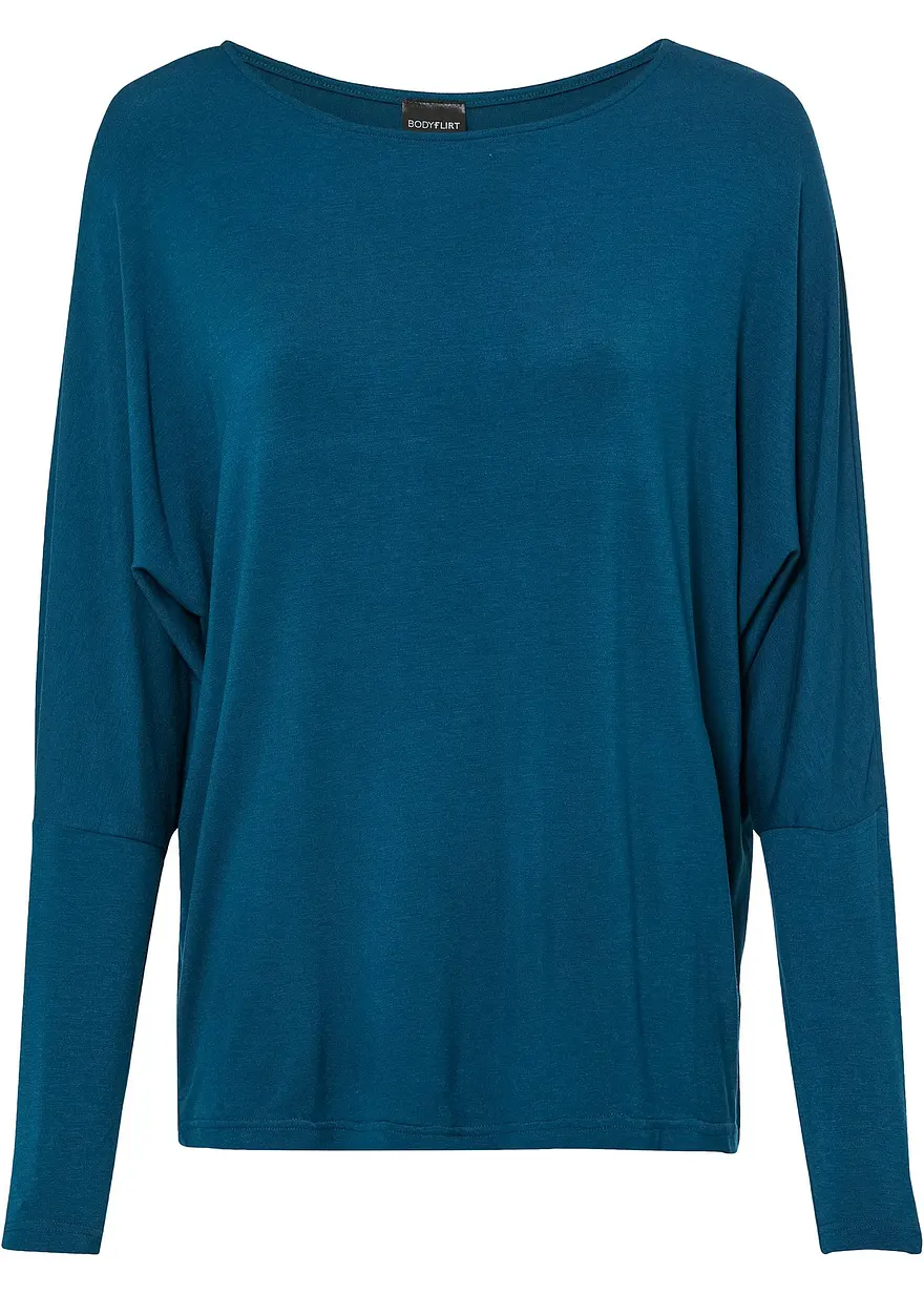 Langarmshirt aus softem Viskose-Mix in petrol von vorne - bonprix