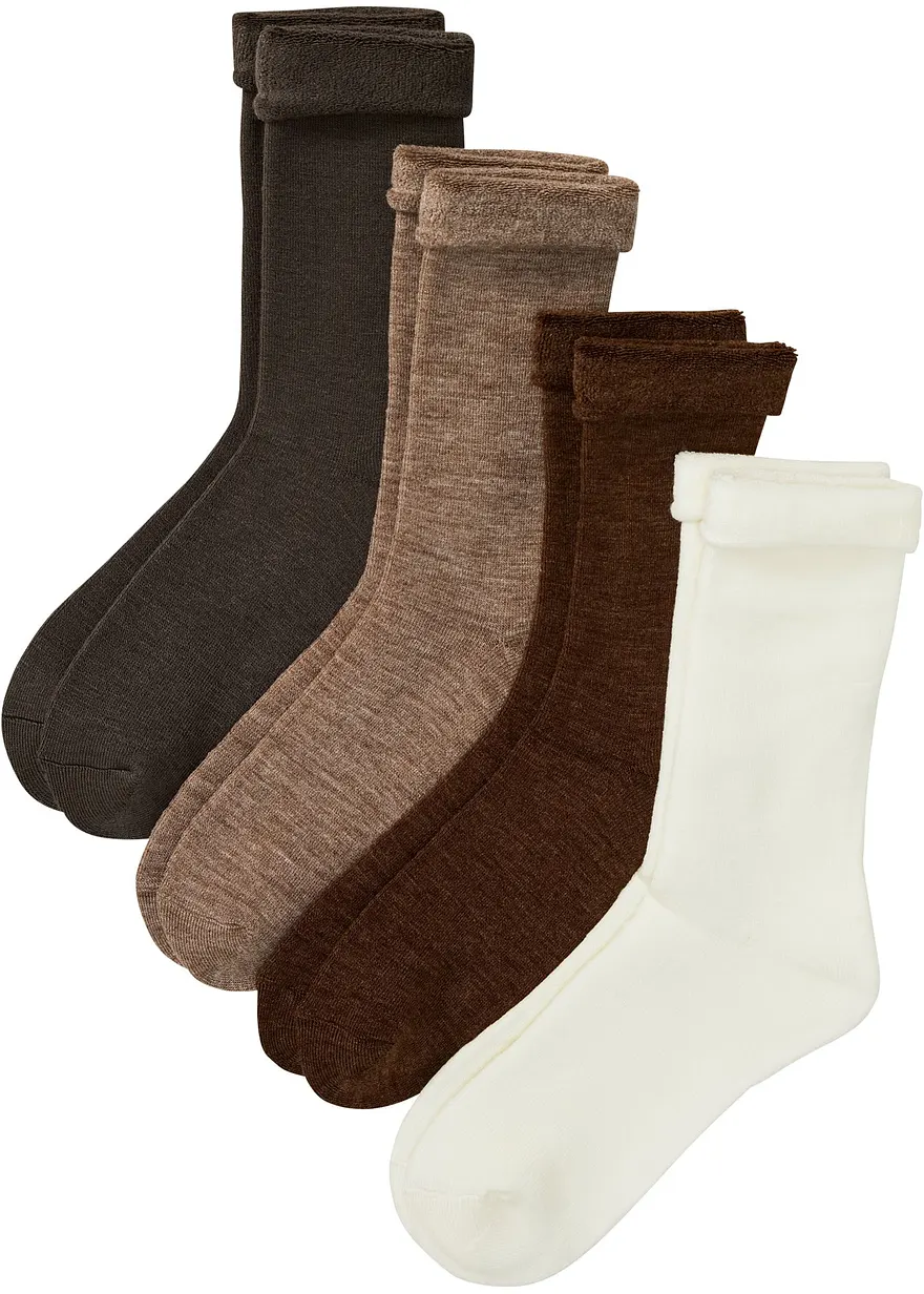 Thermo Socken mit Umschlagbündchen und Innenfrottee (4er Pack) in weiß von vorne - bonprix