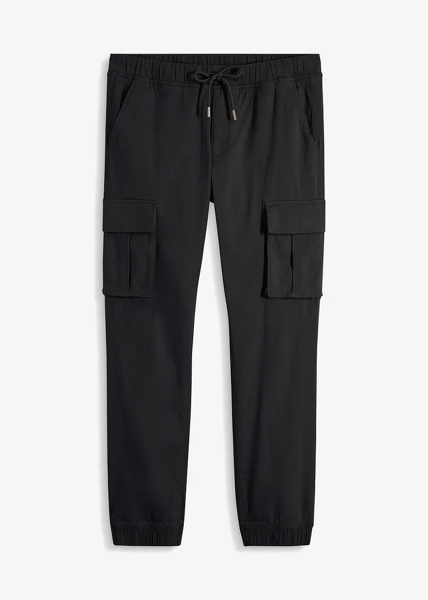 Loose Fit Schlupf-Cargohose, Straight in schwarz von vorne - bonprix
