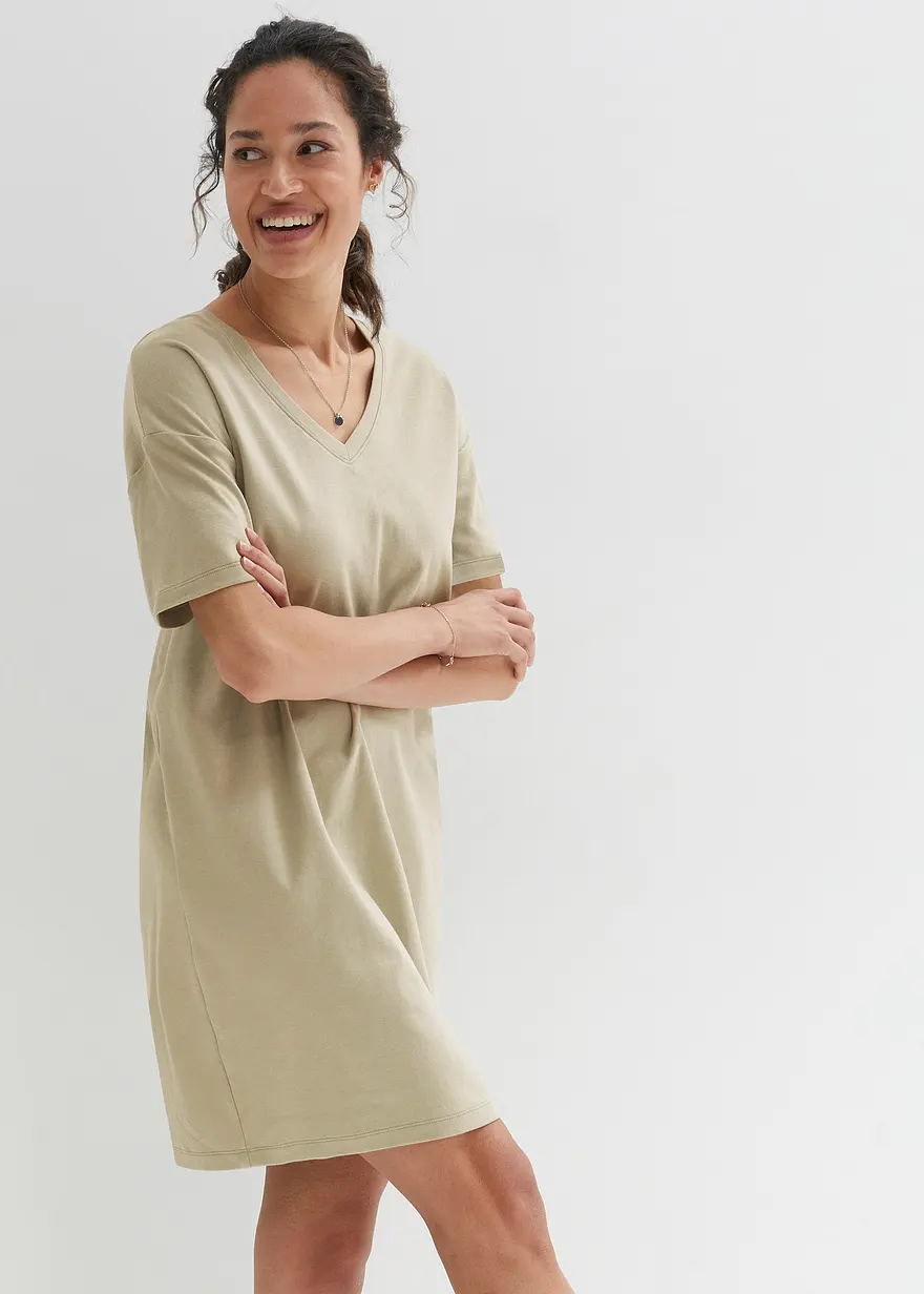 Oversize-Kleid mit aus reiner Baumwolle (2er Pack) in blau von vorne (Totalaufnahme) - bonprix