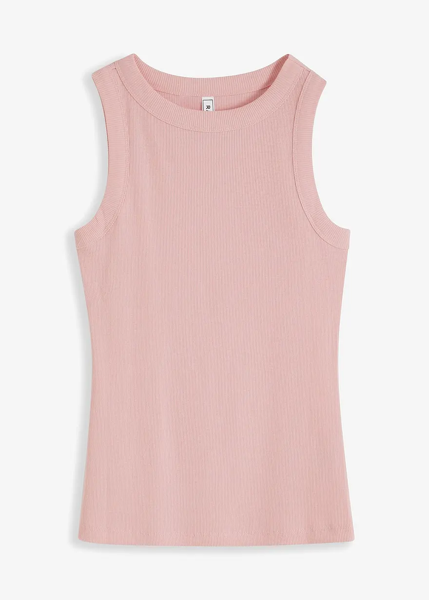 Ripp-Top aus reiner Bio-Baumwolle in rosa von vorne - bonprix
