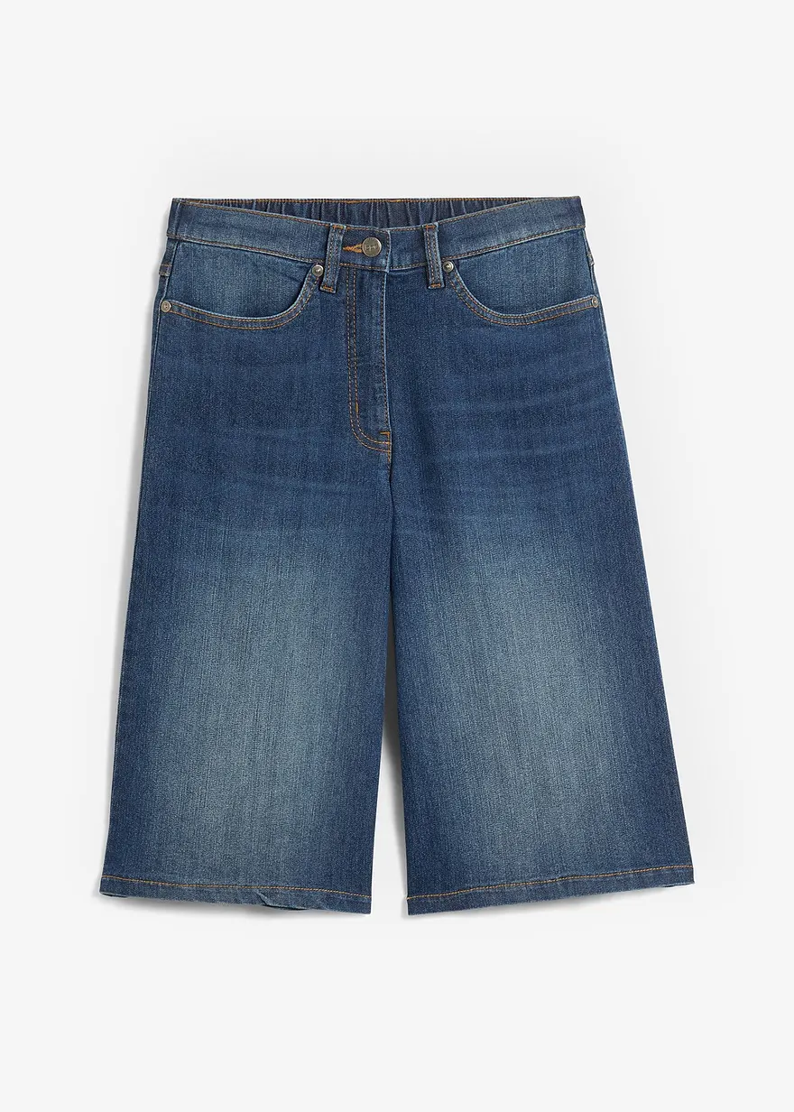 Jeans Bermuda High Waist, Stretch in blau von vorne - bonprix