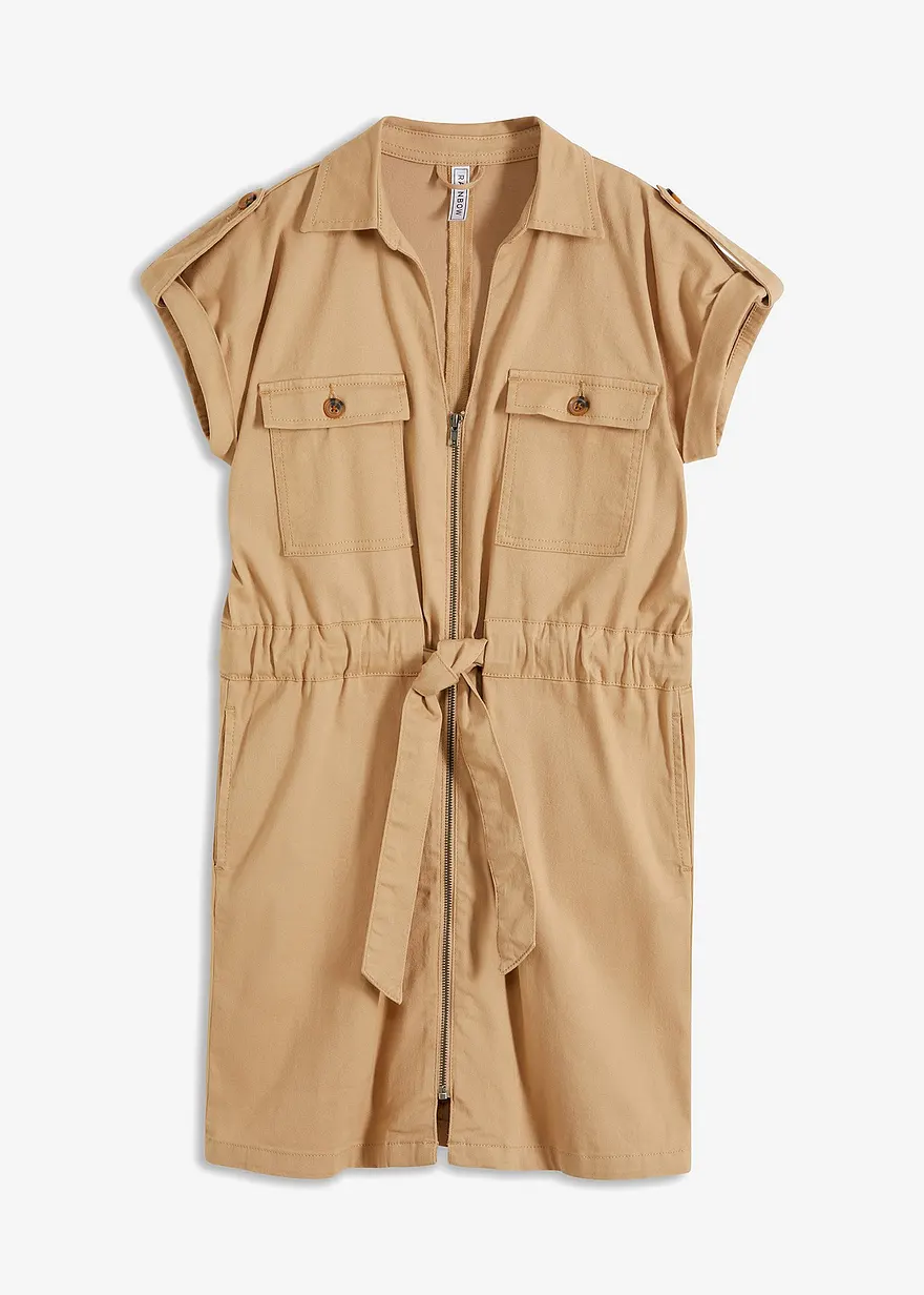 Twillkleid aus elastischem Baumwoll-Mix in beige von vorne - bonprix