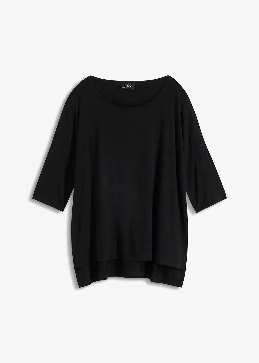 Boxy-Shirt aus softem Viskose-Mix in schwarz von vorne - bonprix