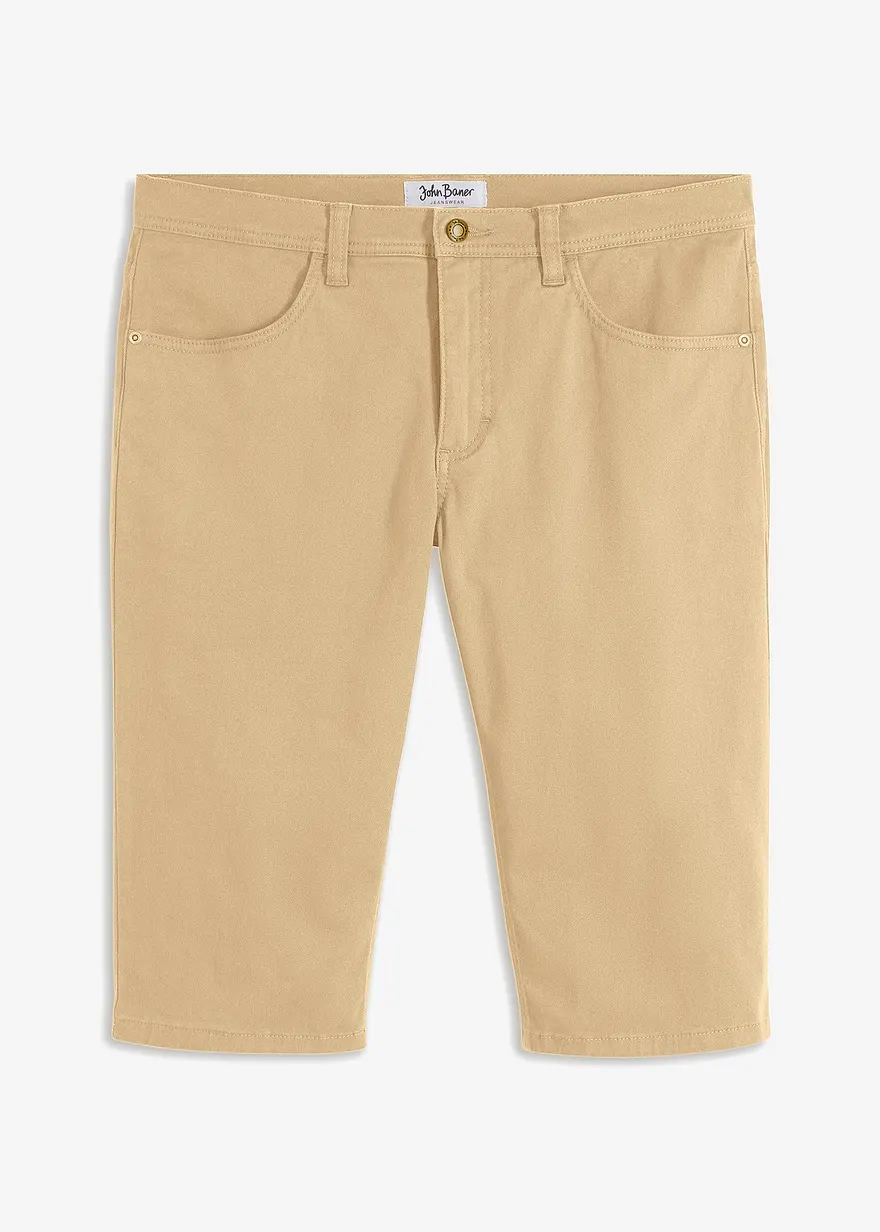 Long-Jeans-Bermuda, Regular Fit in beige von vorne - John Baner JEANSWEAR