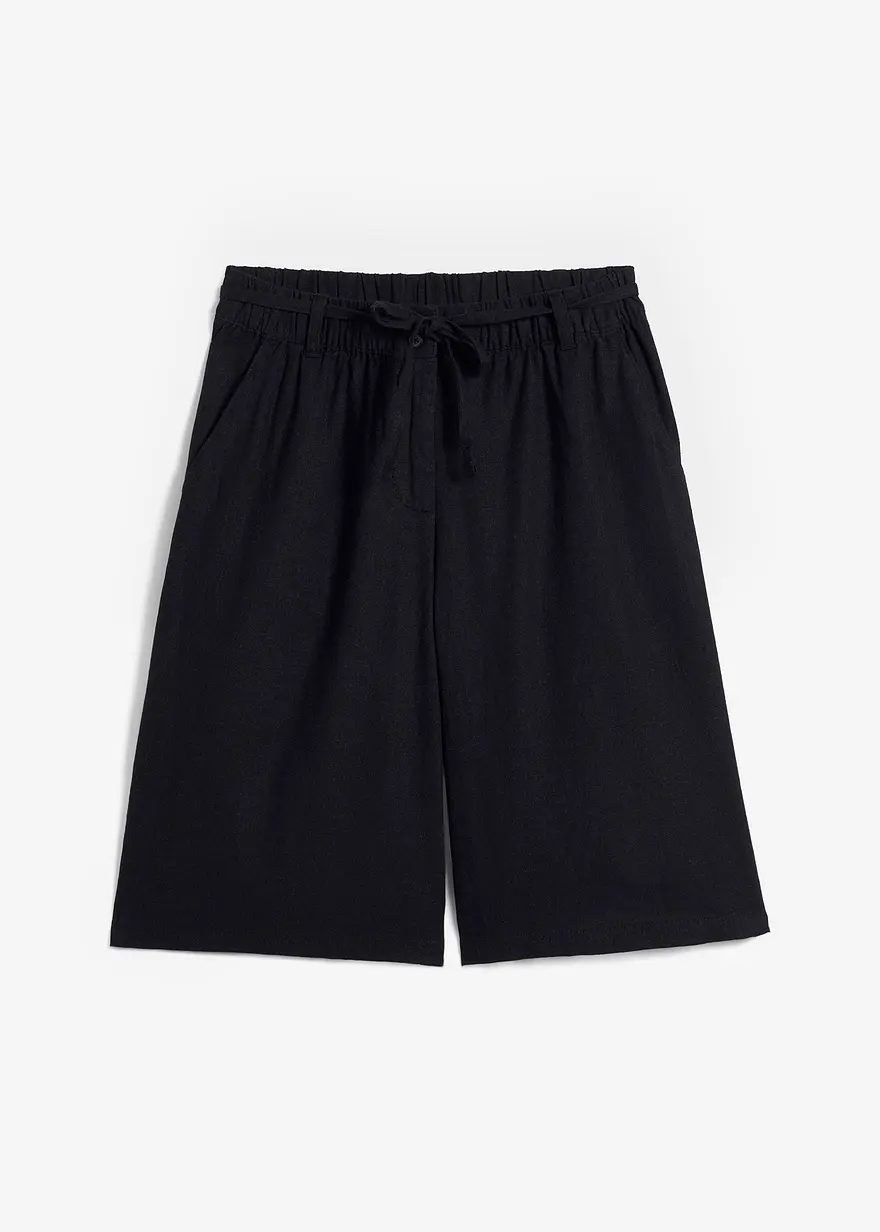Legere Bermuda mit Leinen in schwarz von vorne - bonprix