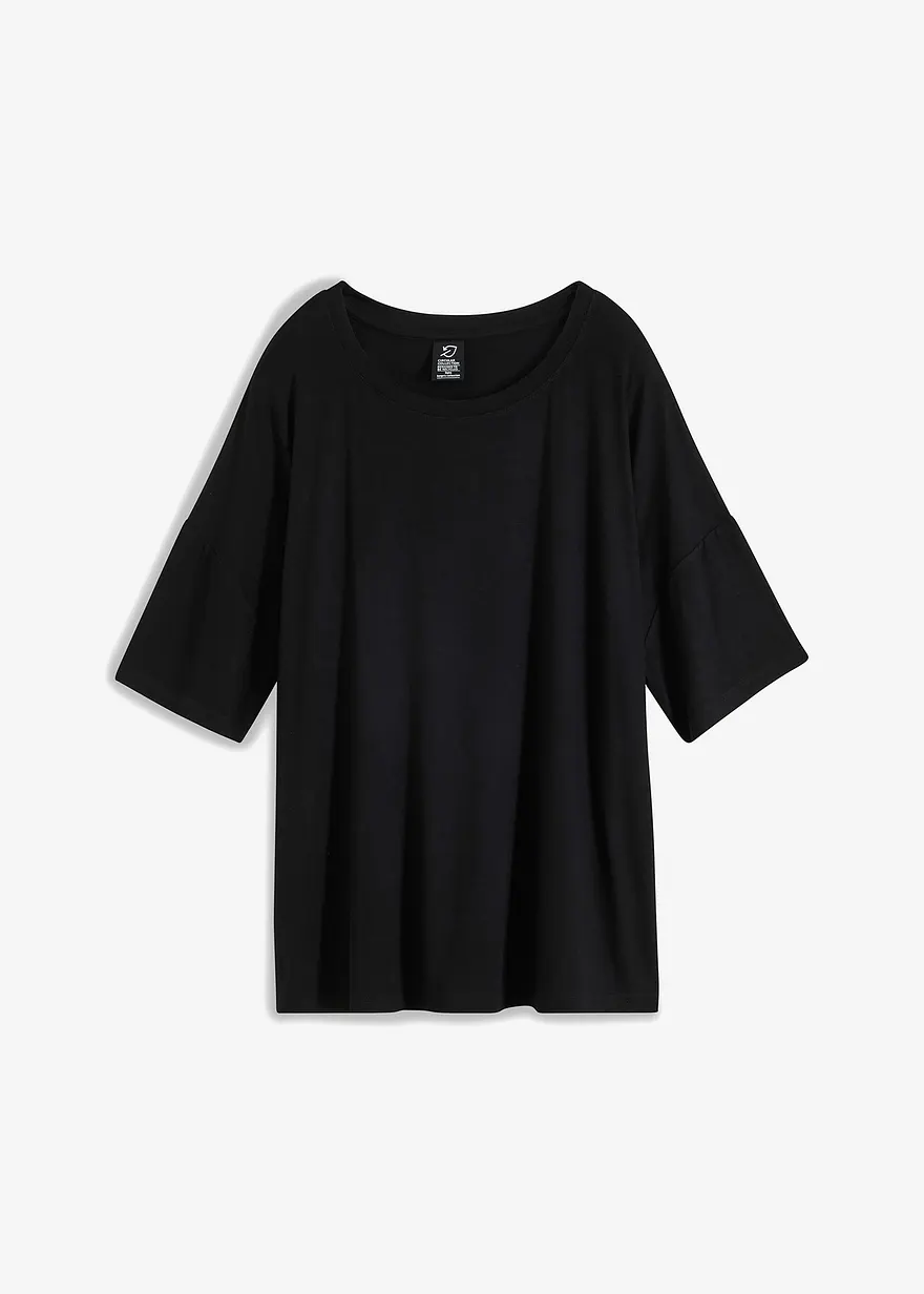 Oversize-Shirt aus fließender Viskose in schwarz von vorne - bonprix