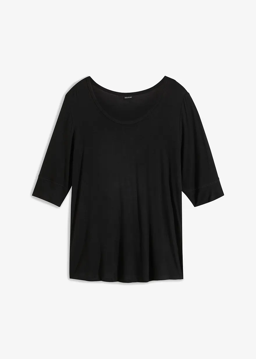 Rundhalsshirt aus softer Viskose in schwarz von vorne - bonprix
