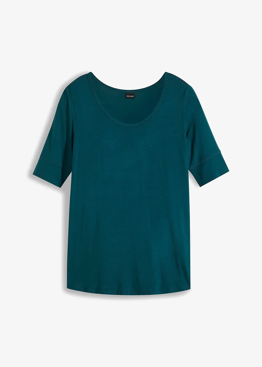 Rundhalsshirt aus softer Viskose in grün von vorne - bonprix