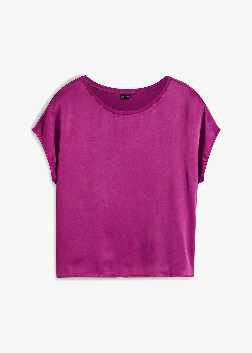 Shirt mit Satineinsatz in lila von vorne - bonprix