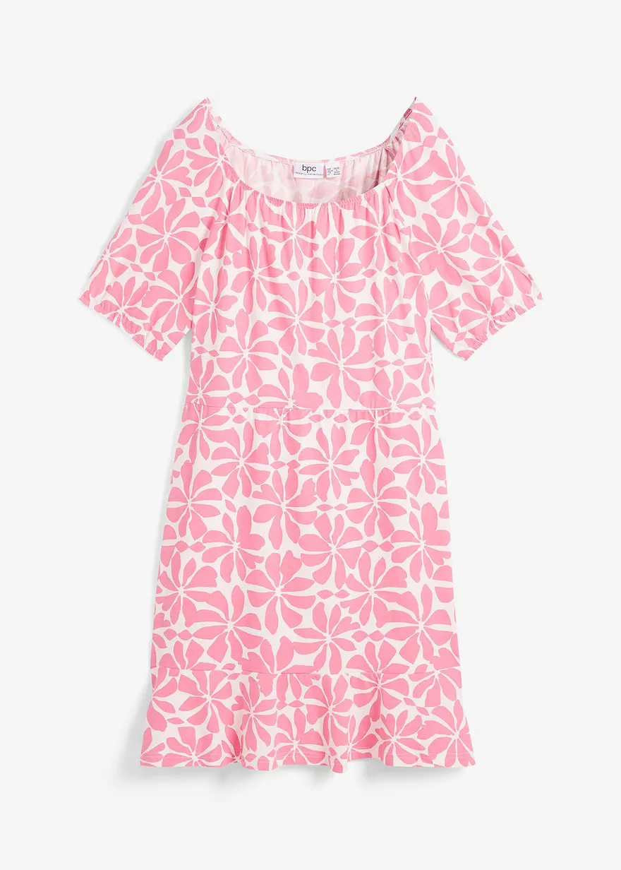 Jerseykleid aus elastischem Bio-Baumwoll-Mix in weiß von vorne - bonprix