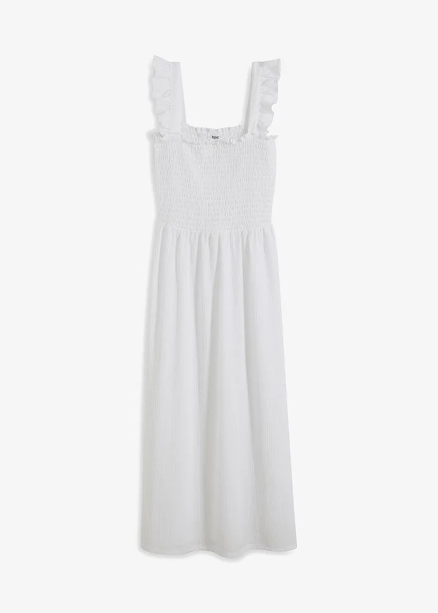 Jerseykleid mit Smok-Detail in weiß von vorne - bonprix