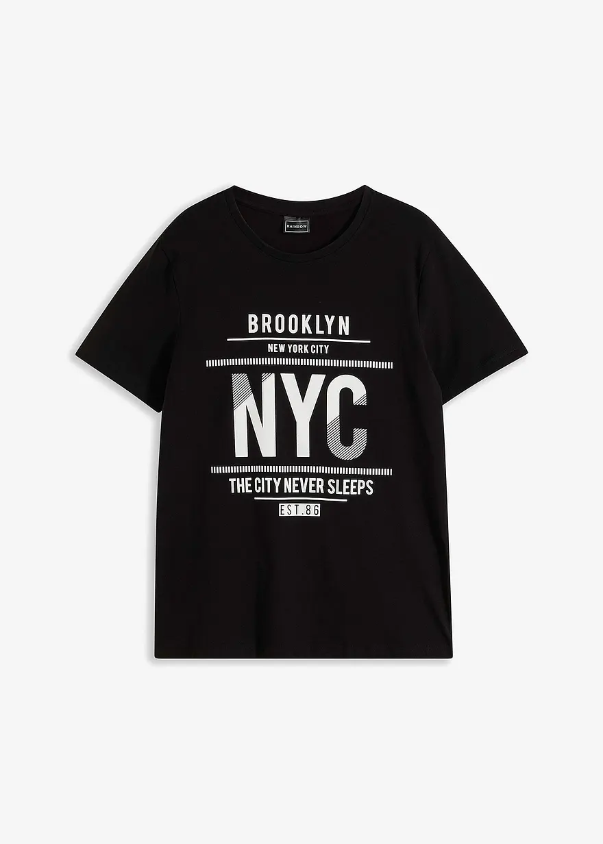 T-Shirt aus reiner Bio-Baumwolle, Slim Fit in schwarz von vorne - bonprix