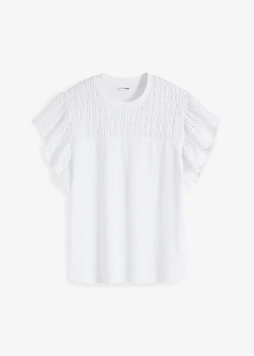 Shirt mit Lochstickerei in weiß von vorne - bonprix