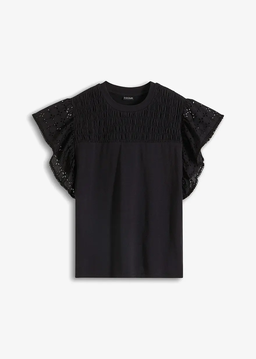 Shirt mit Lochstickerei in schwarz von vorne - bonprix