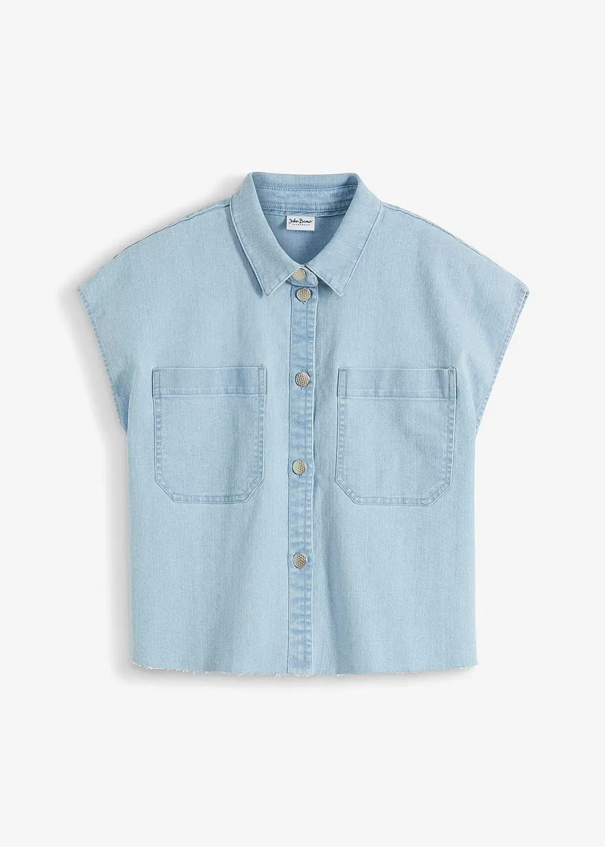 Kurze Boxy-Jeansbluse in blau von vorne - bonprix