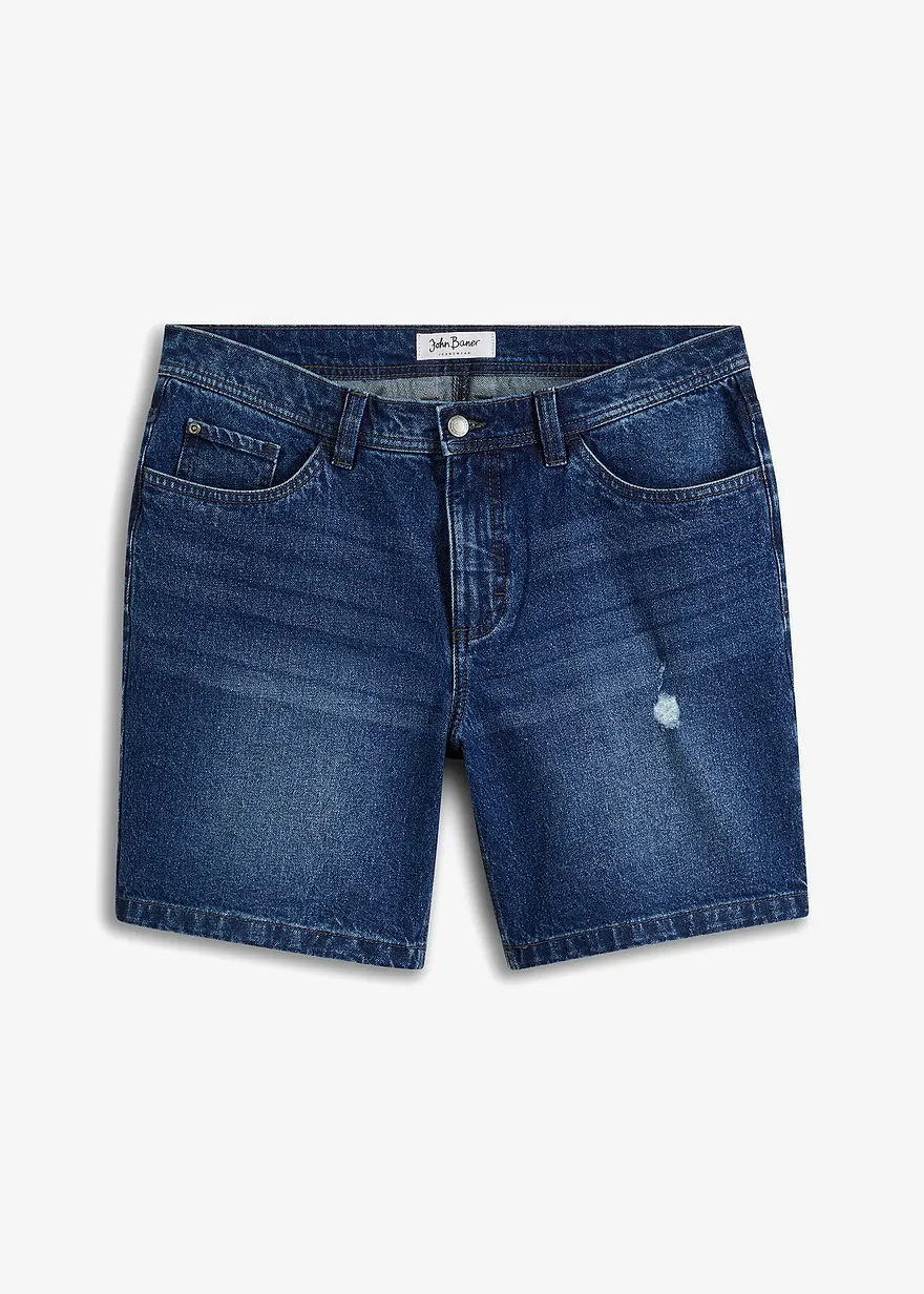 Stretch-Long-Jeans-Shorts, Regular Fit in blau von vorne - John Baner JEANSWEAR
