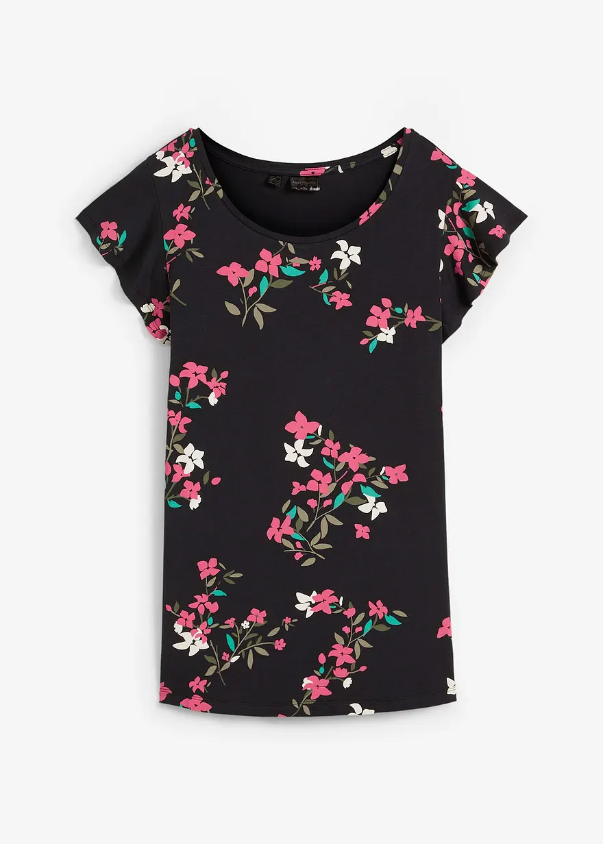 Shirt mit Volantärmel in schwarz von vorne - bonprix