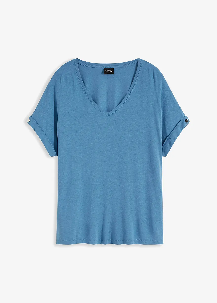 Shirt aus fließendem Viskose-Mix in blau von vorne - bonprix