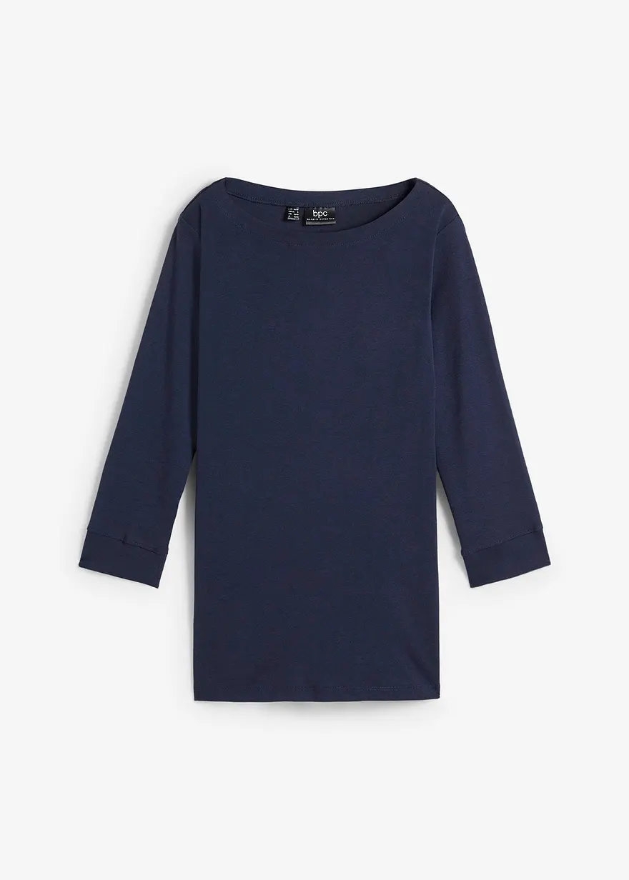 Langarmshirt aus reiner Bio-Baumwolle in blau von vorne - bonprix