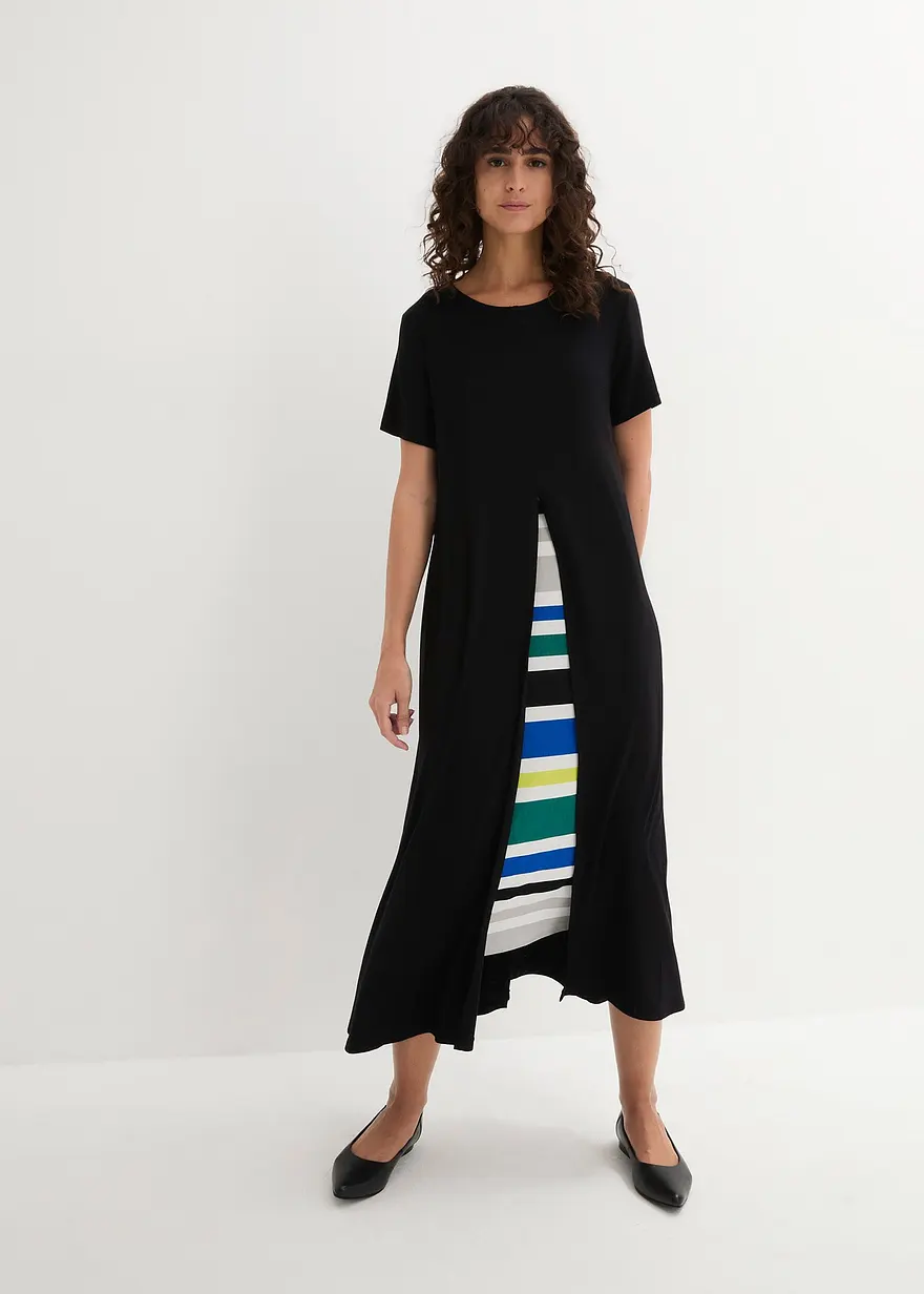 Jerseykleid aus softem Viskose-Mix in schwarz von vorne (Totalaufnahme) - bonprix