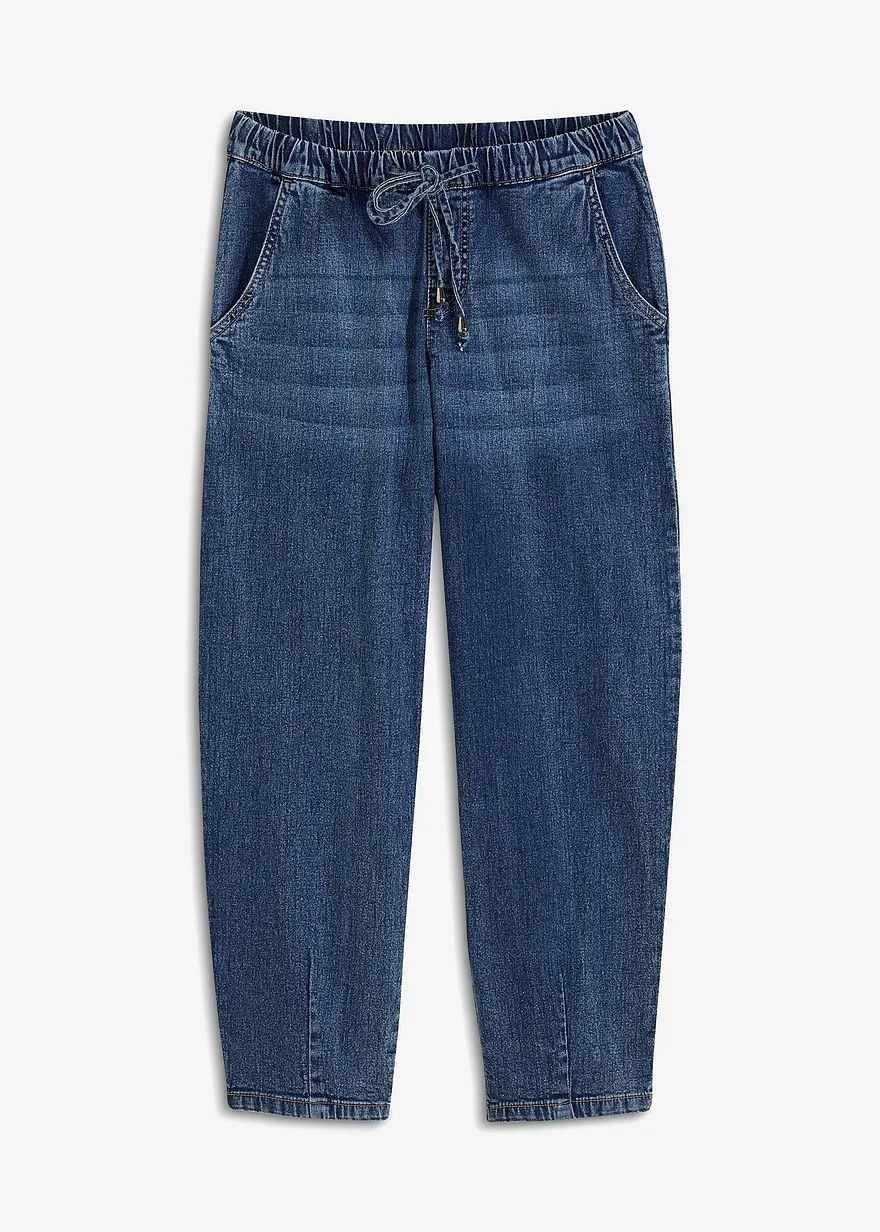 Barrel-Jeans, Mid Waist, Bequembund in blau von vorne - bonprix
