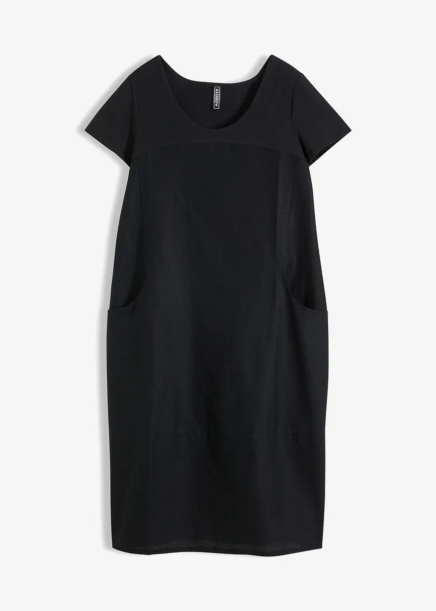 Kleid aus leichtem Leinen-Mix in schwarz von vorne - bonprix