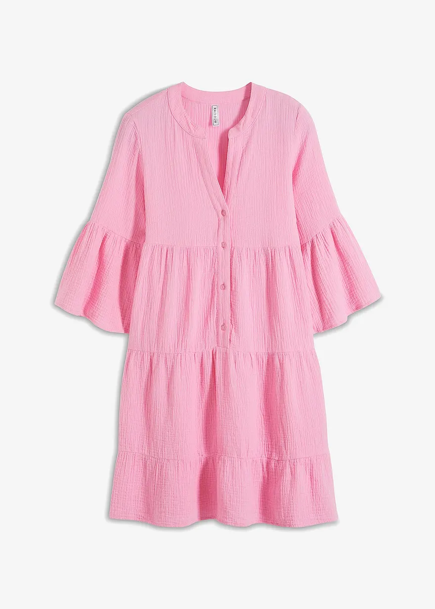Tunika-Kleid aus reiner Baumwolle in rosa von vorne - bonprix