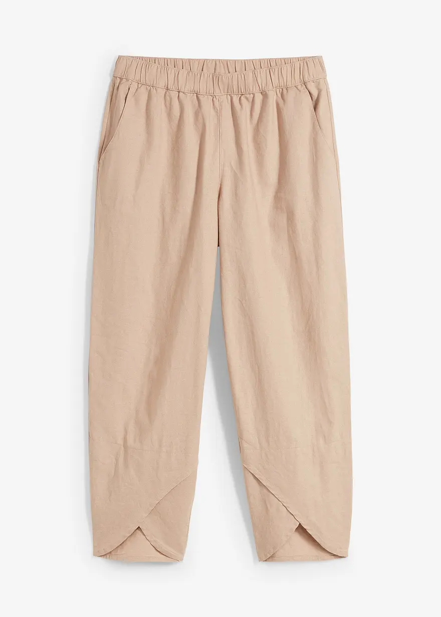 3/4-Hose aus leichtem Leinen-Mix in beige von vorne - bonprix