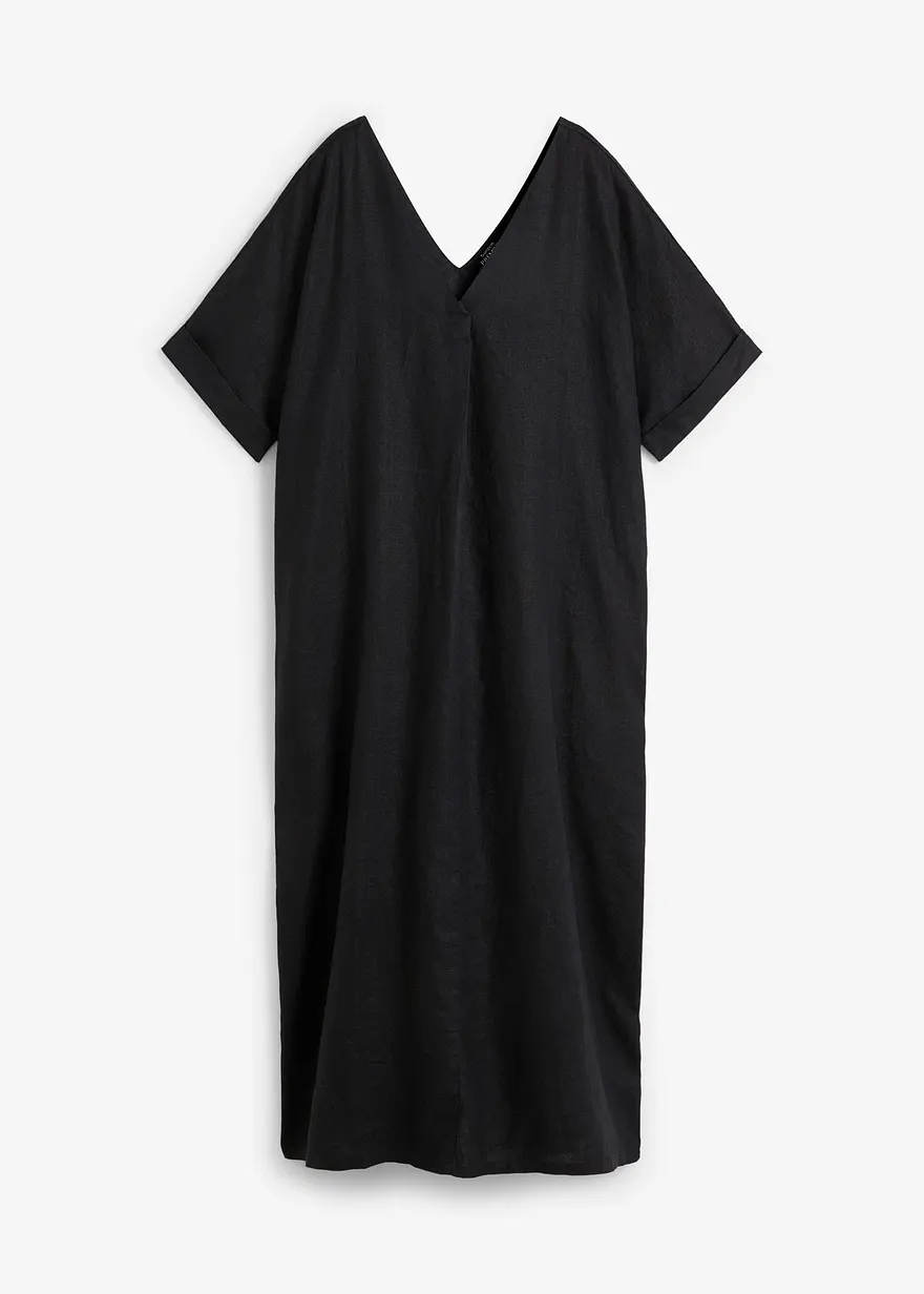 Kaftan-Kleid aus reinem Leinen in schwarz von vorne - bonprix